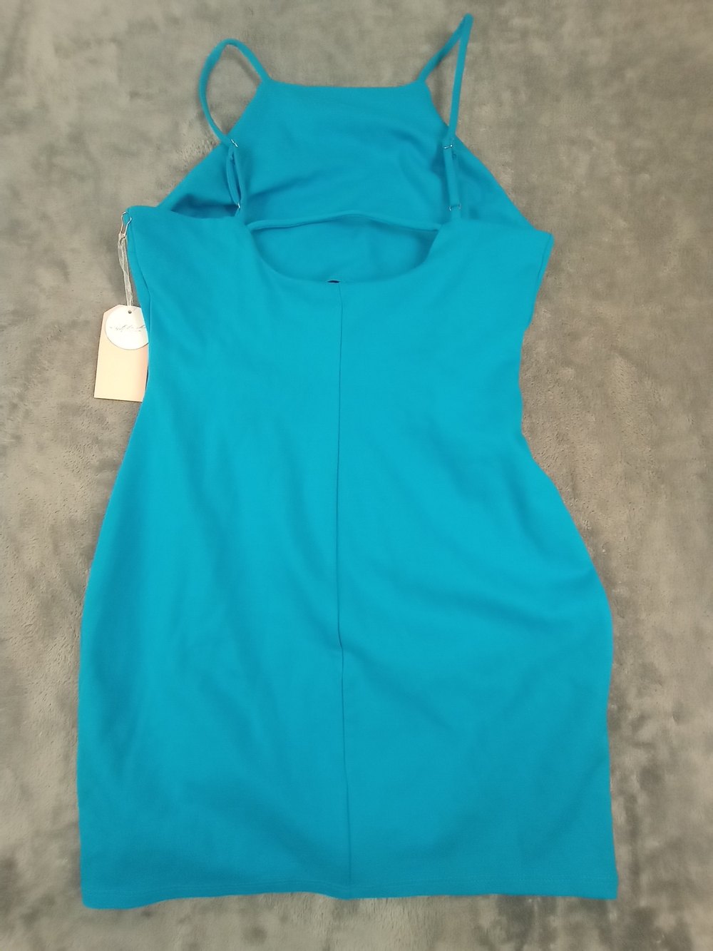 Blashe Sleek Teal Spaghetti Aqua Strap Dress Mini Size Medium NWT - Picture 5 of 12
